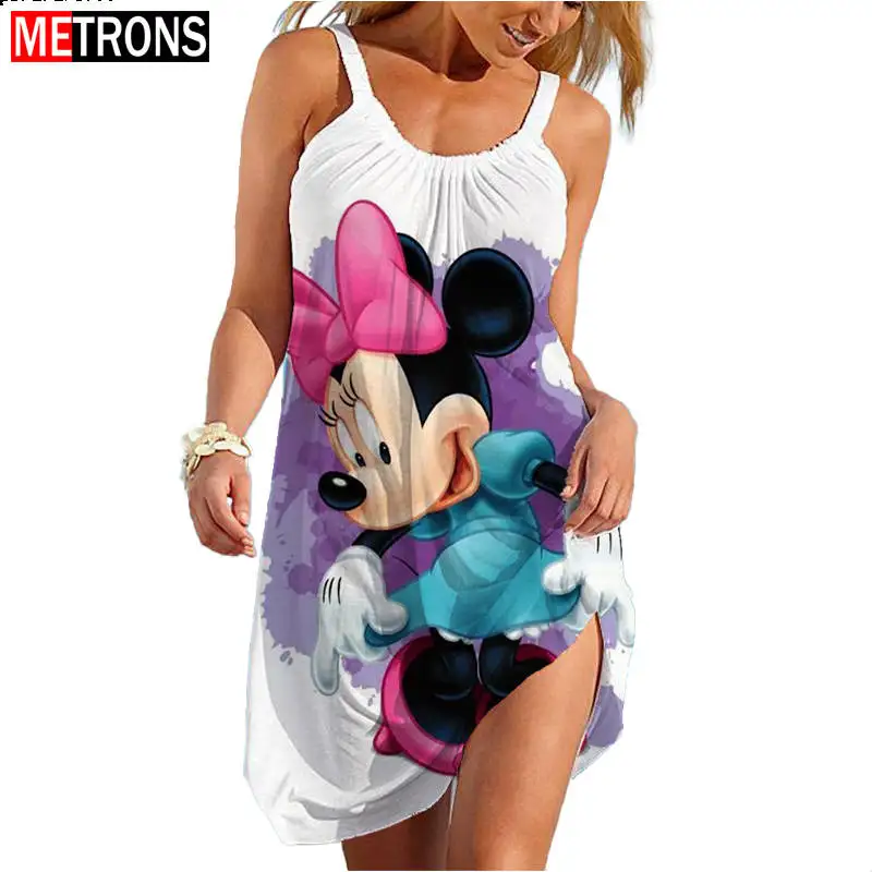 

Women's Summer Sundress Sexy Dress Bohemian Strap Loose Fit Dress Minnie Mouse Party Dress Mickey Elegant 3D Print Sleeveless