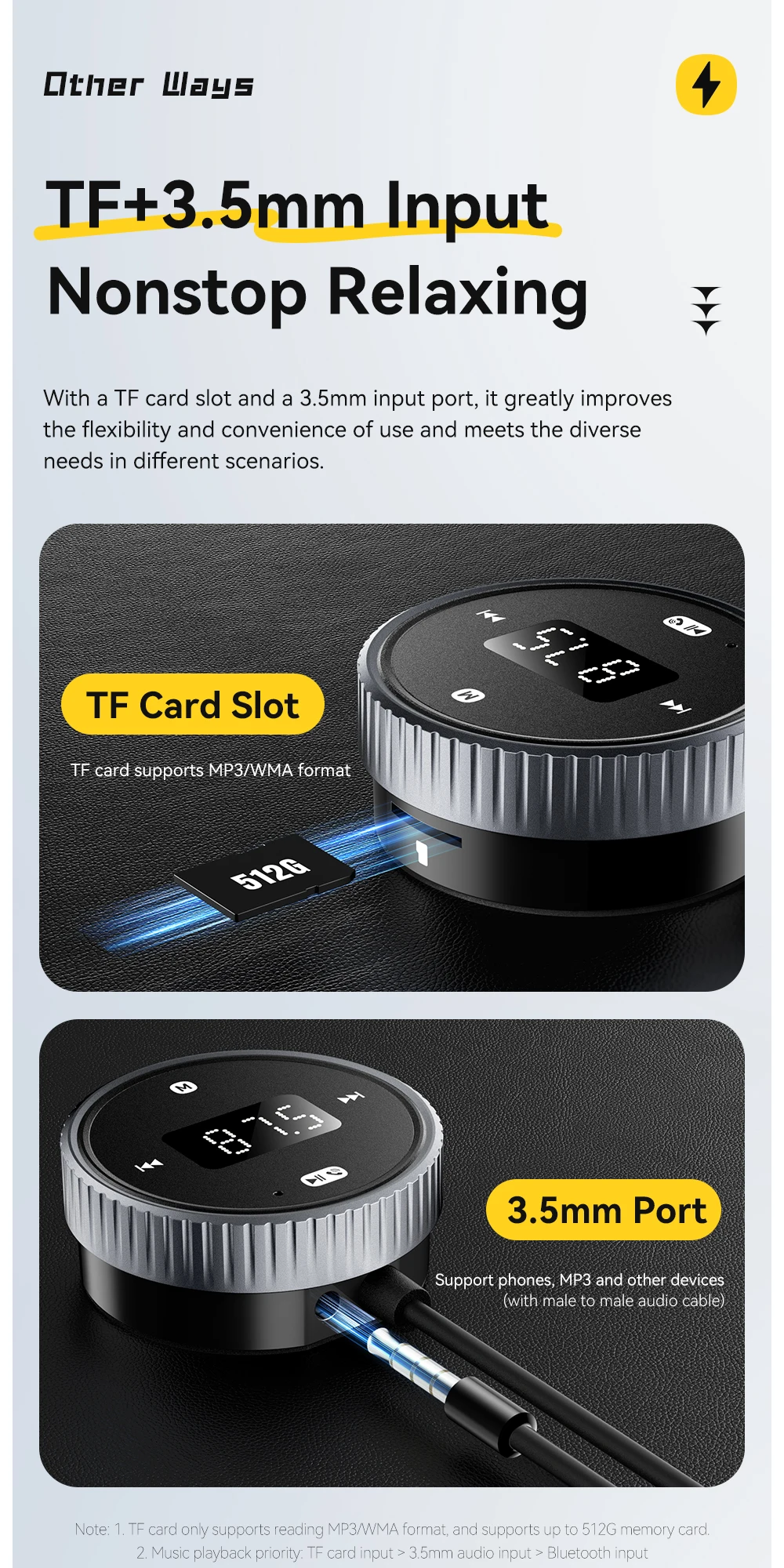 Car Bluetooth 5.3 FM Transmitter Built-in Mic Handsfree LED Display 3.5mm AUX Ad