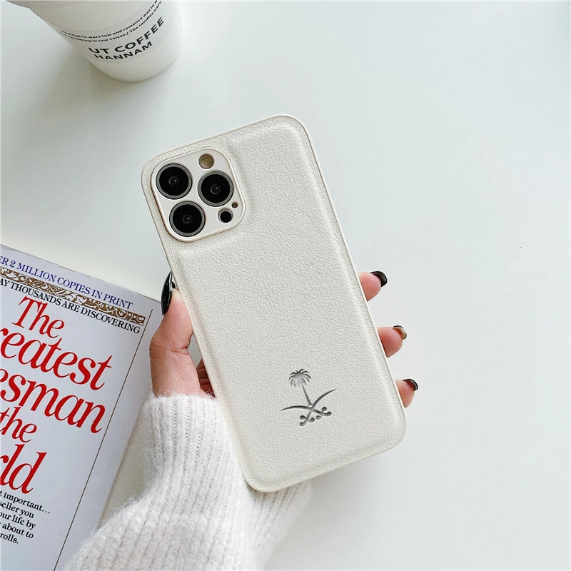 thumbnail image 1 of Funda de cuero para iPhone 16 15 14 13 12 11 Pro Max Mini 7 8 Plus X Xs Xr Max Funda de teléfono de lujo Arabia Saudita Funda de árbol de coco, 1 of 5