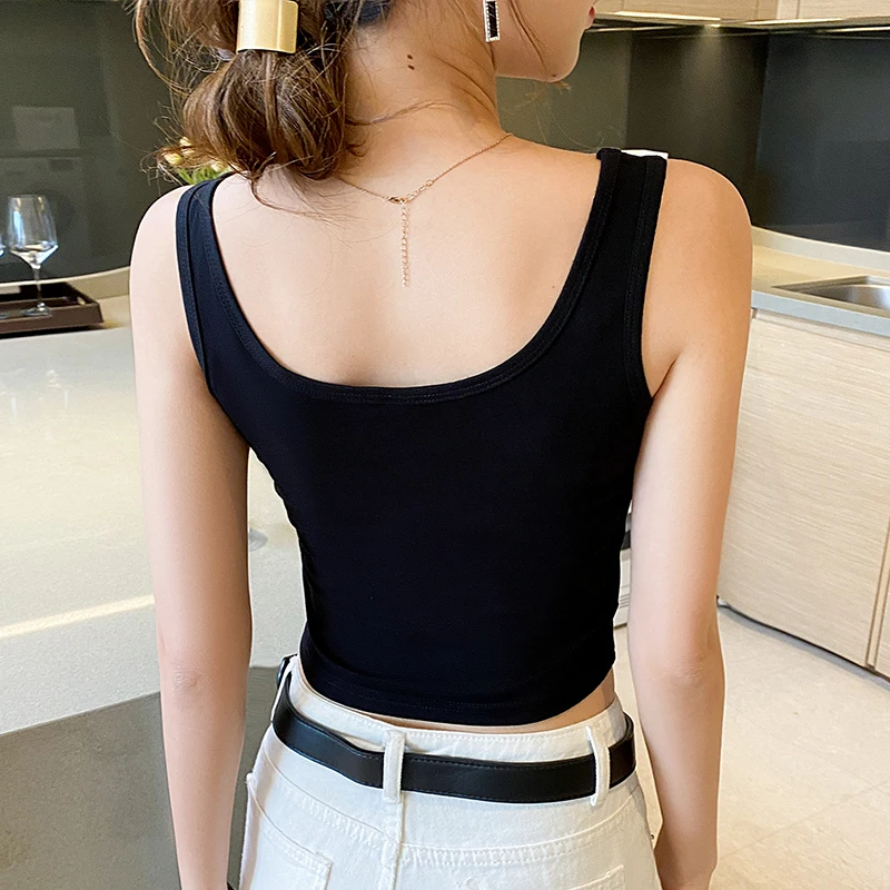 Cotton Camisole Undershirt Women Sleeveless Tops Simple Outer Wear Inner Beauty Back Short Style Bottom Sleeveless Blouse
