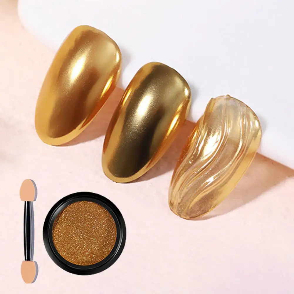 

1 Set Nail Powder Shiny Effect Fine Powder No Irritation Reflective Manicure Smooth Bronze Silver Nail Glitter With Brush Nail