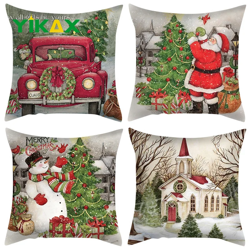 

45x45cm Merry Christmas Cushion Cover Pillowcase 2023 Christmas Decorations For Home Ornament New Year Christmas Decor 2024 Noel