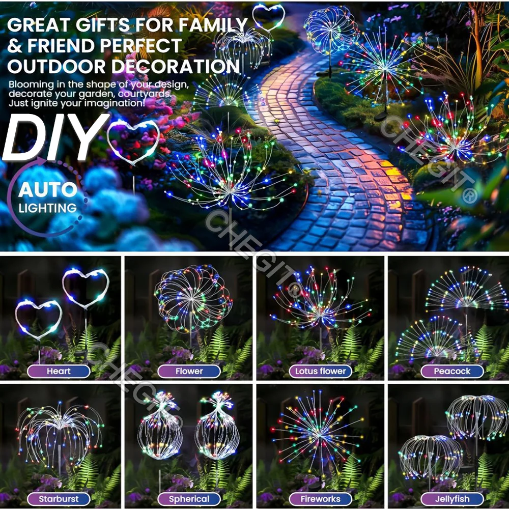 NEW 4in1 Pack Solar Firework Light Outdoor,IP65 Waterproof Solar Garden Flower Lights With 8 Lighting Modes For Outdoor Lighting