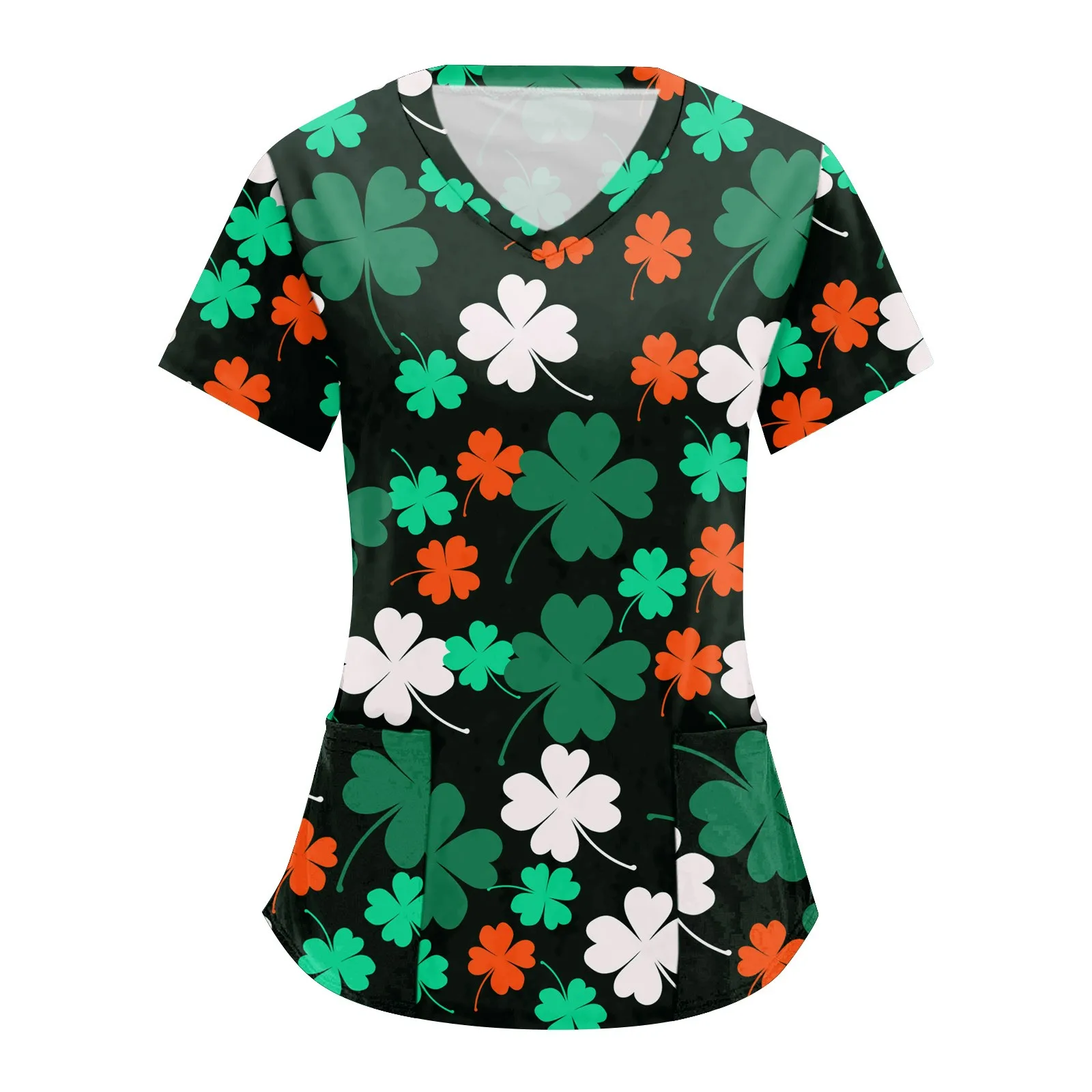 

Clover Print Green Scrub Tops St. Patrick's Day Clinic Carers Nurse Uniform Clinic Staff Blouse uniforme de enfermera para mujer