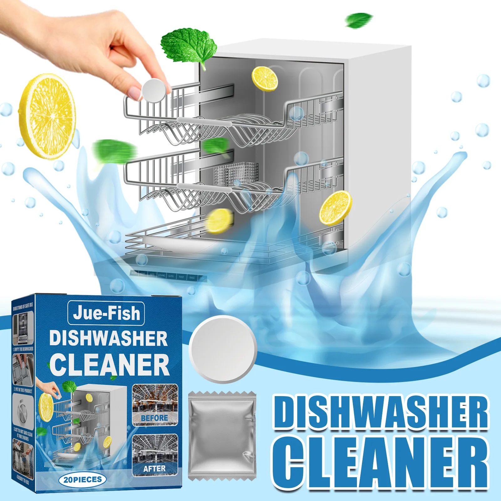 Jue Fish Dishwasher Cleaning Sheet Desktop Built-In Drawer Dishwasher Specific Stain Removal For Dishwasher Washing Machine
