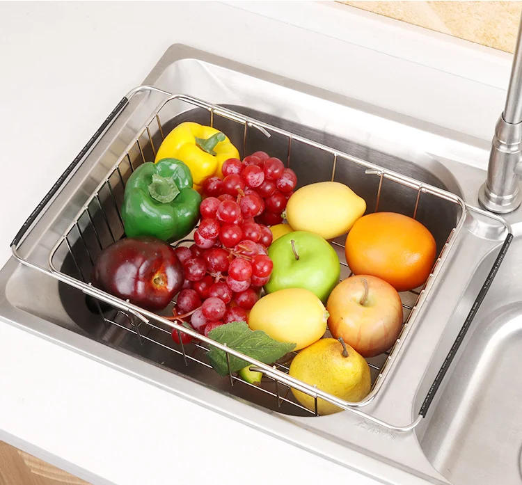 Adjustable Stainless Steel Sink Dish Plate Drain Rack Expandable Drying Basket Fruit Bowl Drainer Holder Kitchen Storage