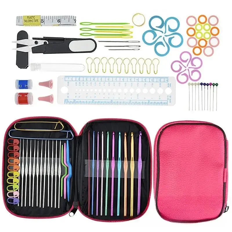Sweater Needle Knitting Tool Set with 22 Metal Crochet Hooks Including 100 DIY Accessories Set Portable Storage Bag 1 Set