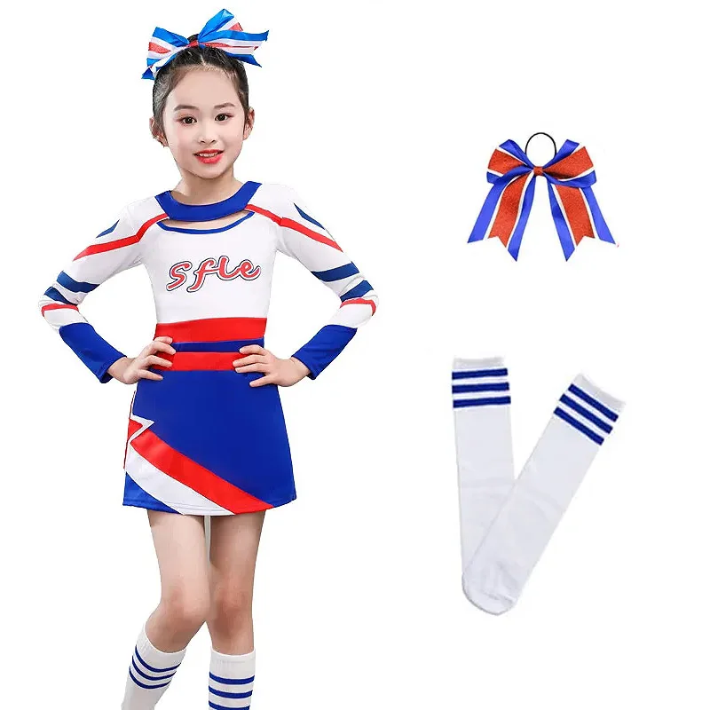 Kids Girls Shiny Drill uniforme Da Cheerleader Costume Da ballo manica  lunga con scollo tondo e spalle scoperte uniforme Cosplay Cheerleader Da -  AliExpress