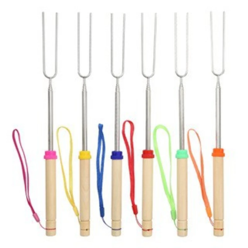 Barbecue Skewers Barbecue Tools Telescoping Barbecue Fork Stainless Steel Double Metal Skewers Roasting Stick Smores Skewer For Hot Dog BBQ Picnic Camping
