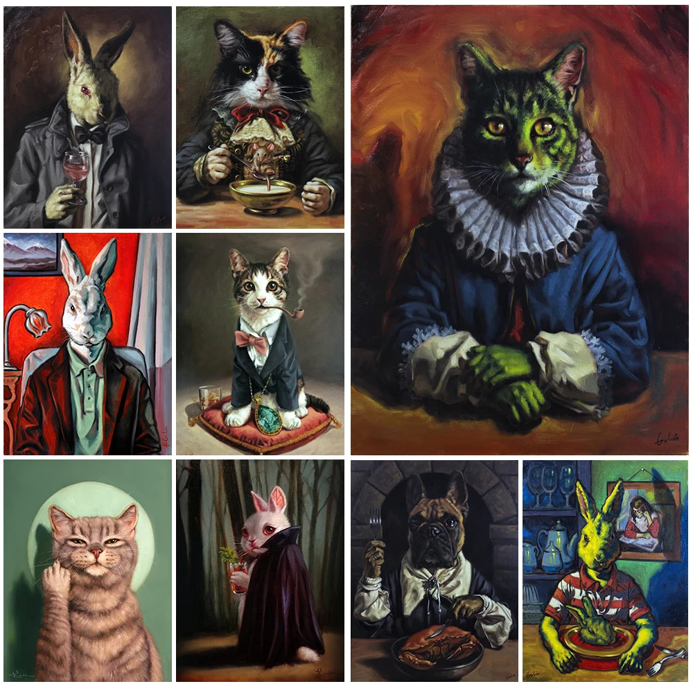 

Vintage Cat Princess Dog Gentleman Wall Pictures For Living Room Nordic Poster Wall Art Canvas Painting Home Decor Unframed