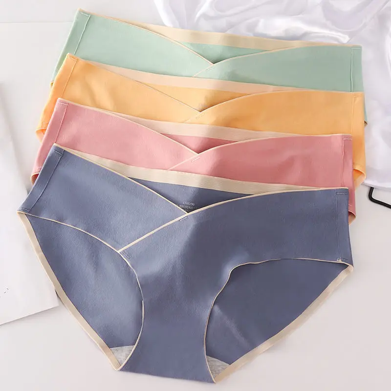 4pcs Cotton Maternity Panties High Waist Pregnant Panties Adjustable Belly Support Briefs for Pregnant Women Solid Color Panties