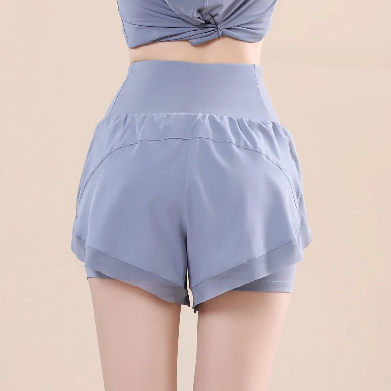 Cross-Border Trunks Women's Two-Piece Illusion High-Waisted Running Shorts Quick Dry Training Fitness Yoga Shorts