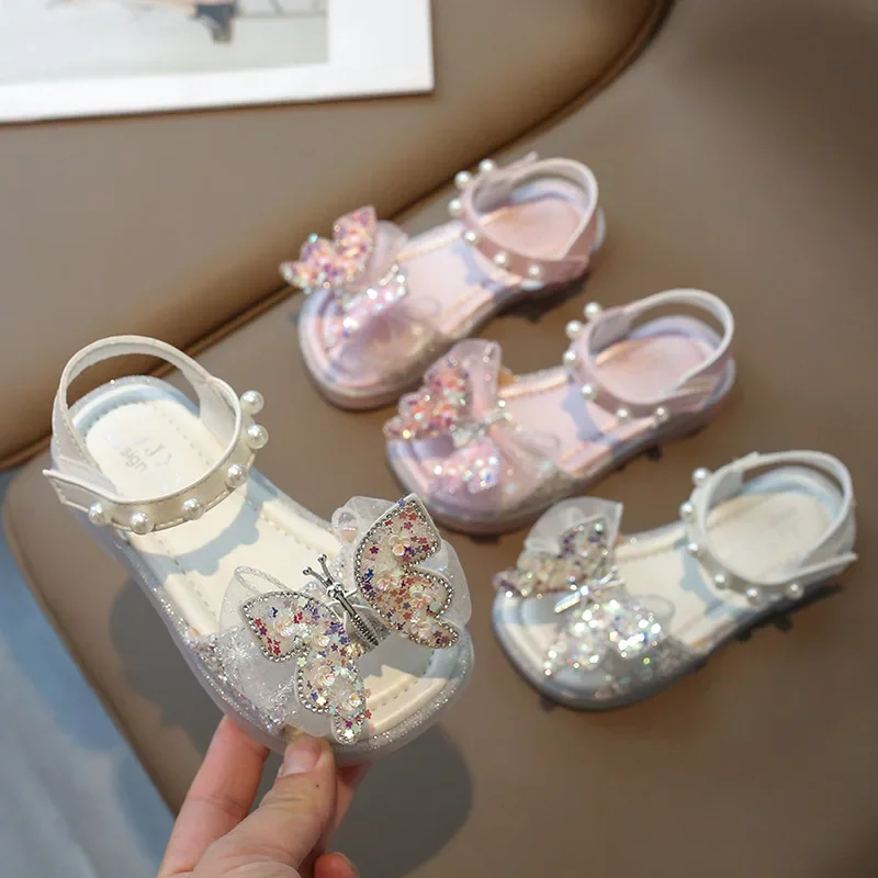 

Girls' Sandals Summer 2024 New Butter Fly Internet Celebrity Shoes Soft Sole Baby Princess Children's Flats