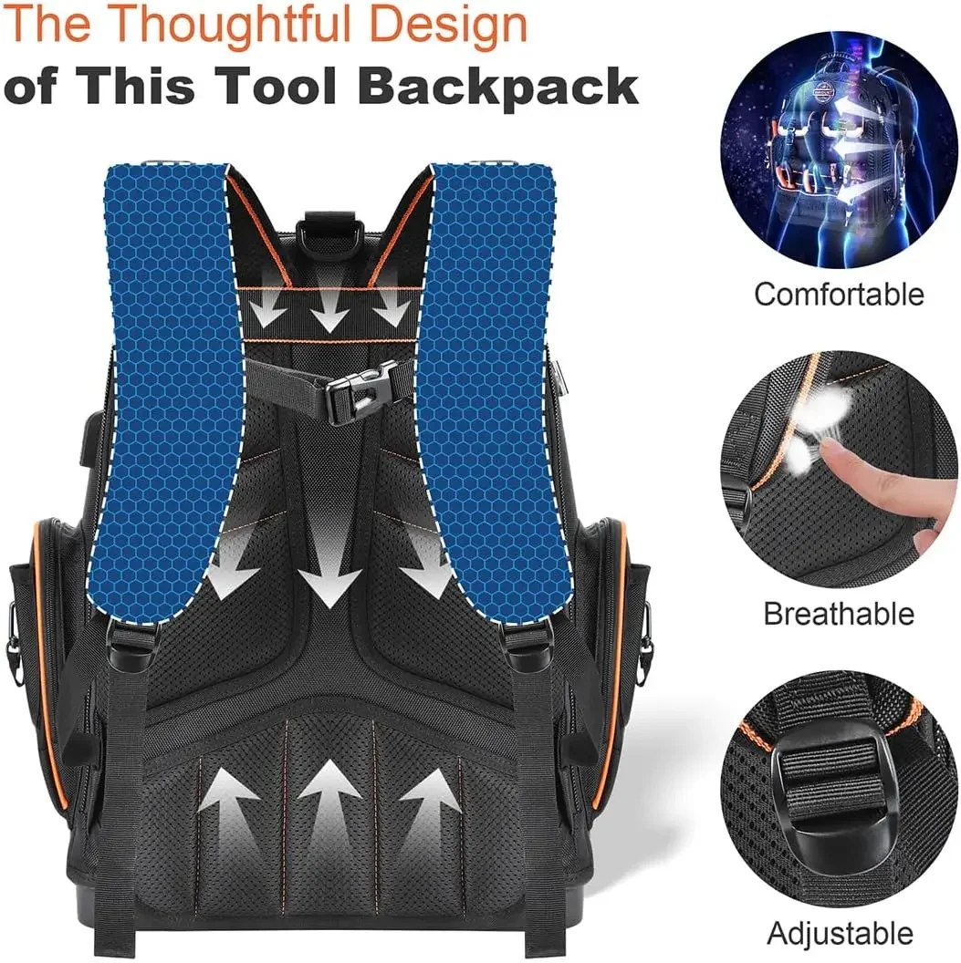 Backpack Tool Bag Tool Backpack Heavy Duty Organizer, Water-resistant HAVC Backpack Electrician Box with Molded B 6