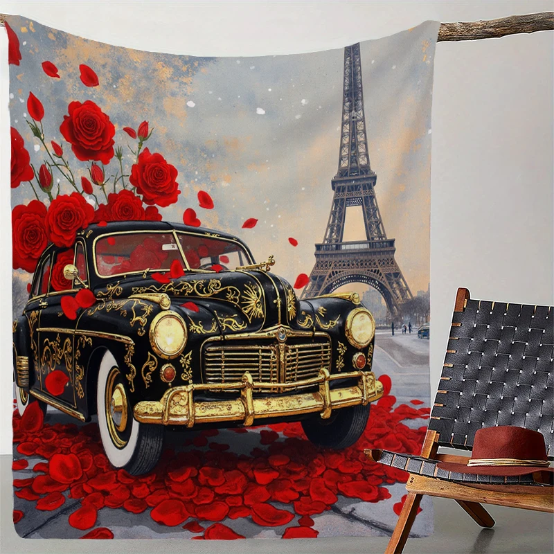 Decke mit Rosen-Eiffelturm-Aufdruck, weiche Überwurfdecke für Freund, Freundin, Ehefrau, Büro, solide Decke zum Valentinstag – Detail 11
