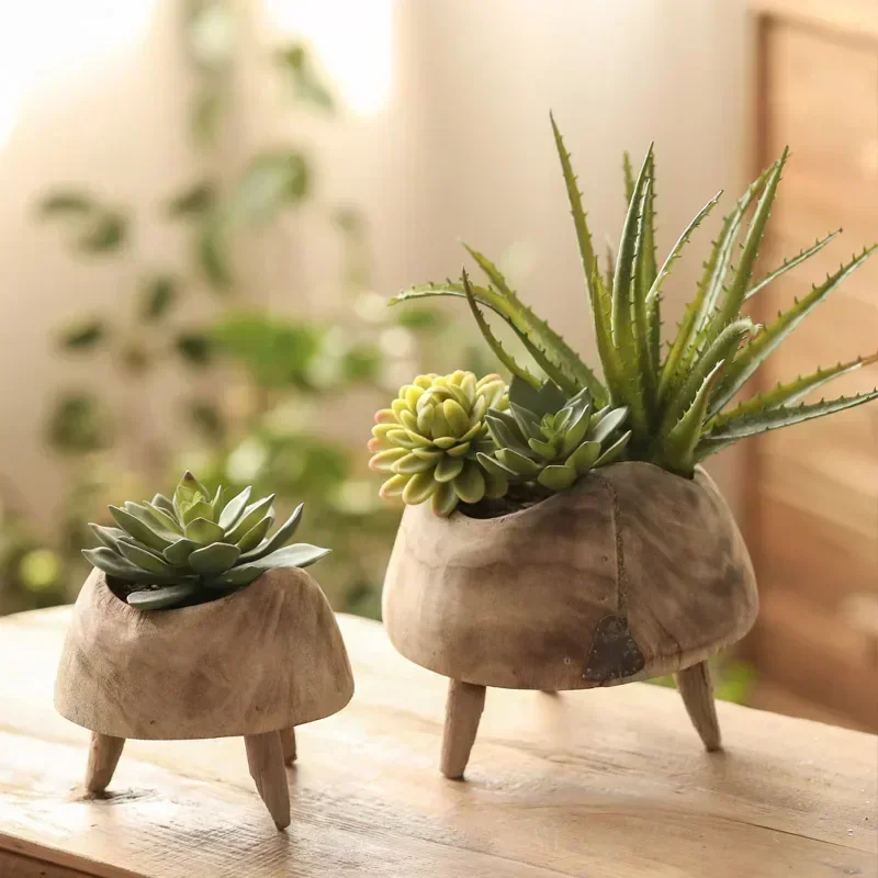 Wabi-sabi Japanese Style Nordic Wooden Fruit Tray Snack High-footed Plate Handcraft Kitchen Tool Display Plate Decor Flower Pot 5