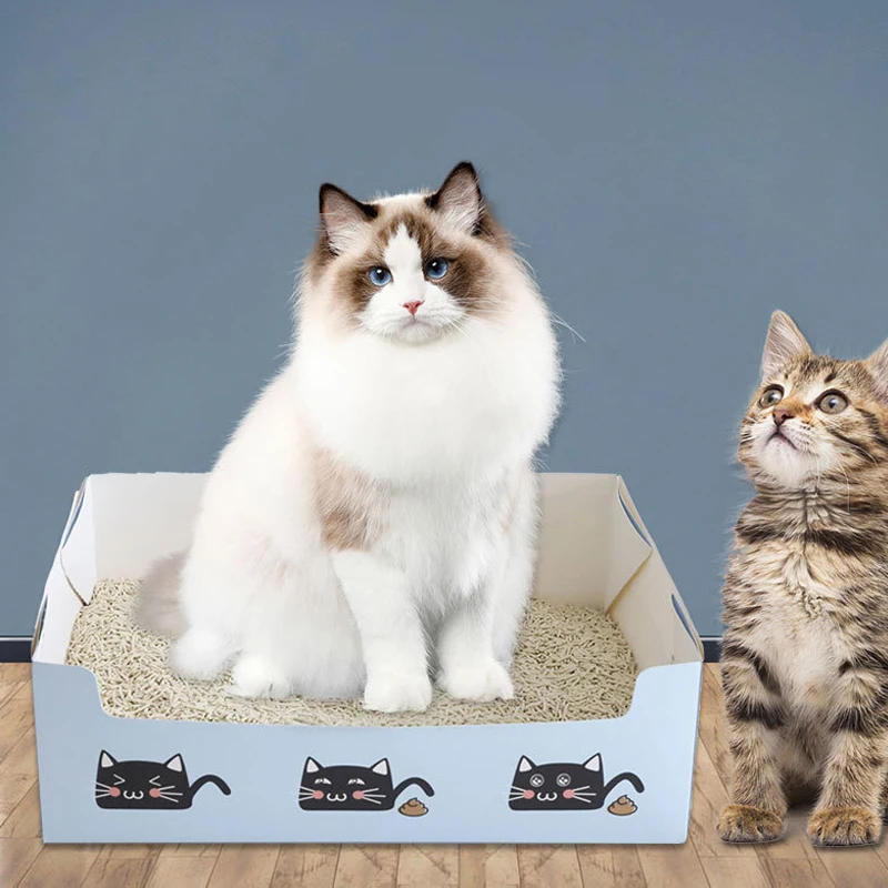 일회용 고양이 쓰레기 상자, 접이식 종이 고양이 트레이, 경량 골판지 상자, 방수 코팅, 애완 동물용 안전하고 편안한 변기