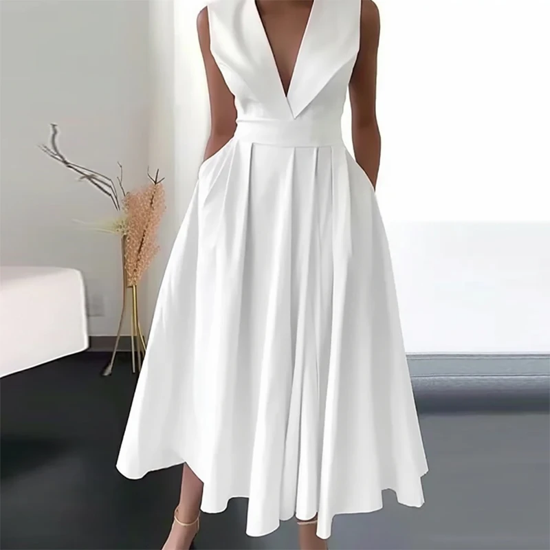 Robe longue femme col en V avec détails drapés