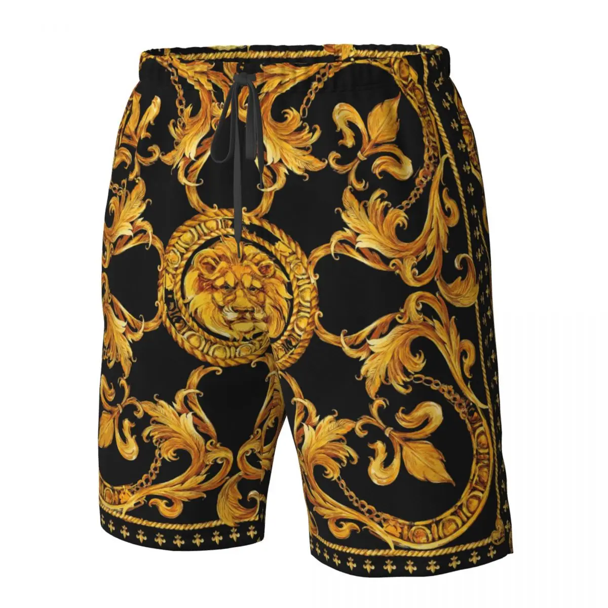 Quick Dry Summer Mens Beach Board Shorts Briefs For Man Swim Trunks Swimming Shorts Beachwear Golden Baroque