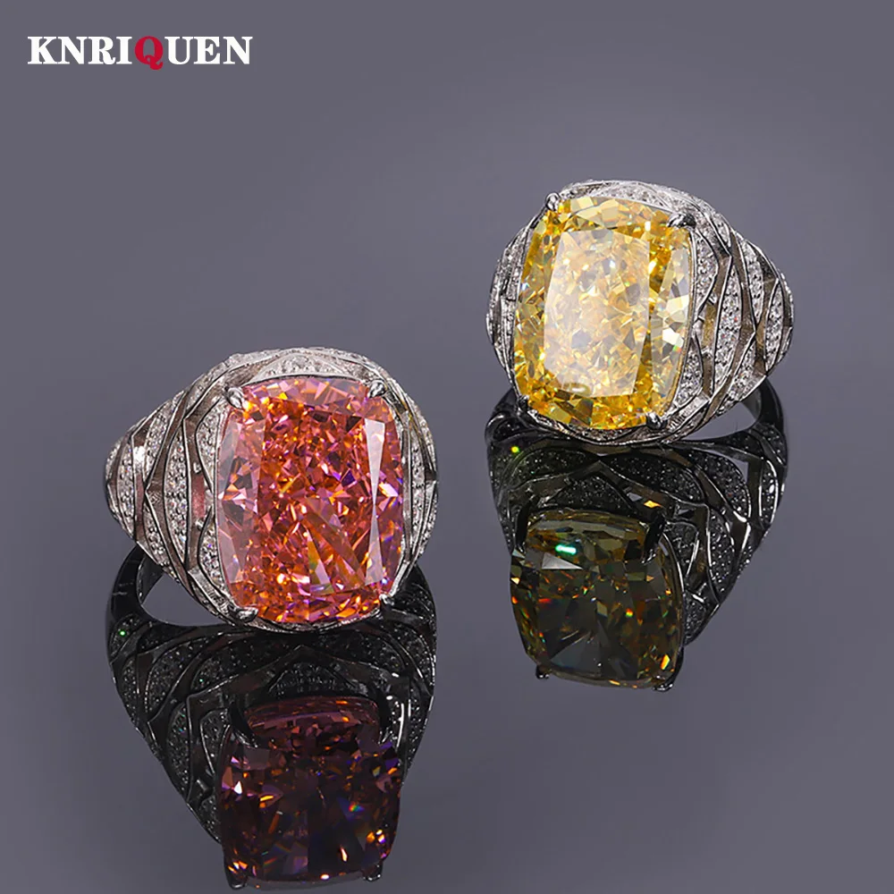2023 New Trend 100% 925 Real Silver 12*16Mm Padparadscha Quartz Topaz Rings Per Le Donne Wedding Cocktail Party Fine Jewelry Gifts