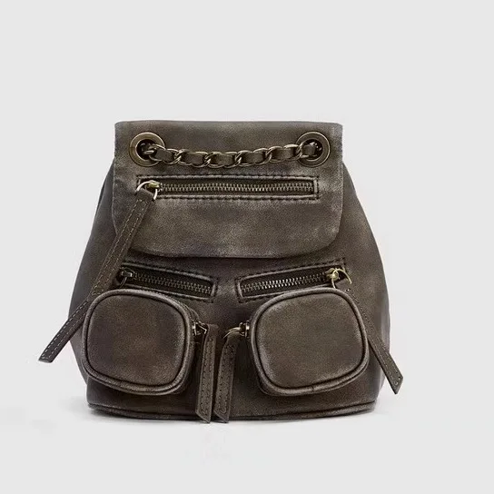 2023 Autumn Female Cool Multi-pocket Backpack PURetro Fashion Luxury Brand Backpack For Teenage Gilrs Bags
