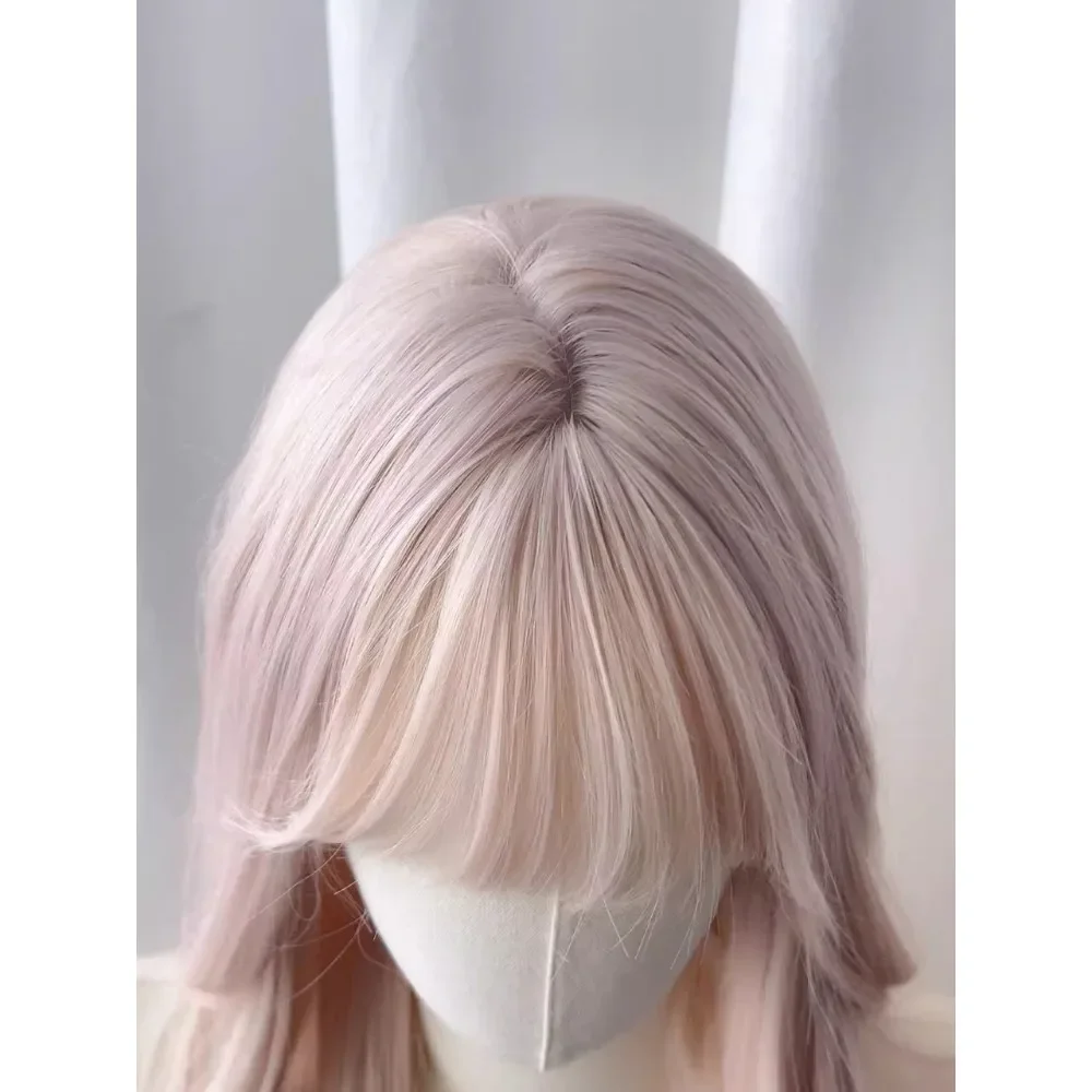 Ashely Baby Pink Wig with Bangs Long Wavy Hair Lolita Wig for Women 24inch Natural Daily Use Cosplay Wave Headband Wigs 가발