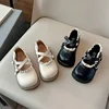 Fashion Princess Shoes for Girls Children Cross Strap PU Leather Flats Baby Girls Lace Lotus Edge Trendy Mary Jane Dress Shoes 2