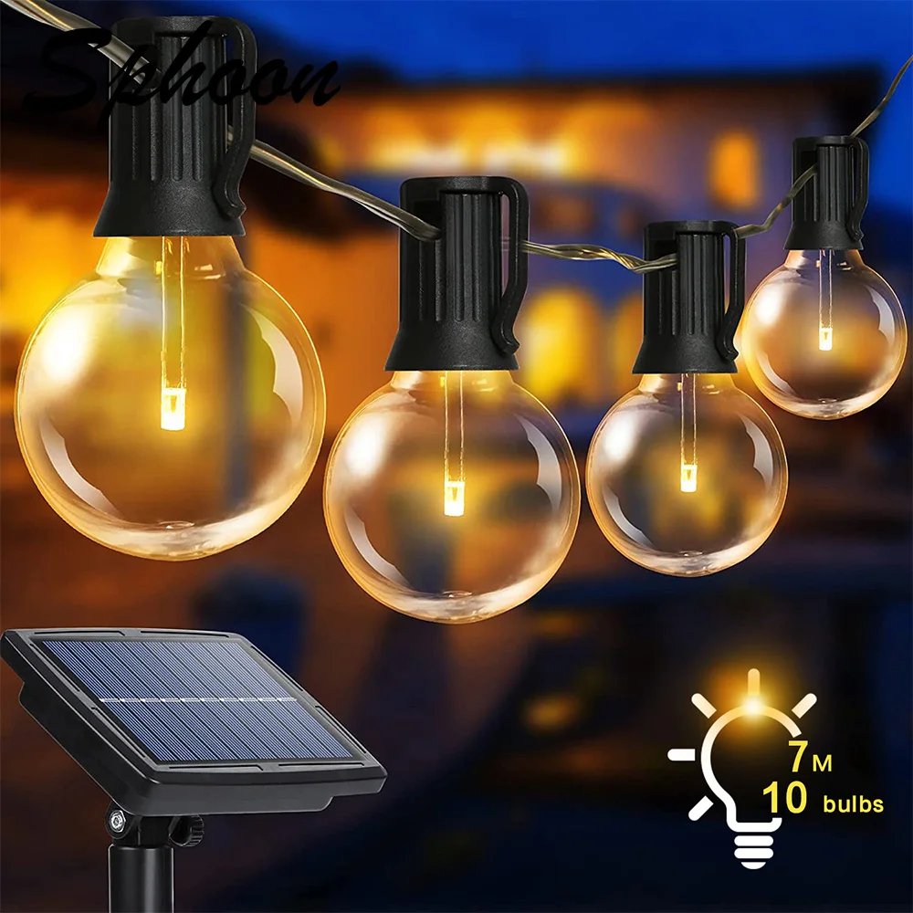 Solar String Light Outdoor G40 Patio F3 LED Shatterproof Bulb 7m Hanging Garland Light For Party Wedding Backyard Bar Decoration ez care tek wood adirondack rocker slate grey patio furniture outdoor bench patio furniture