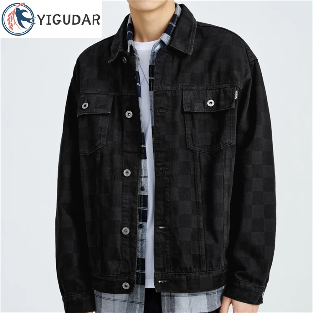 

2023 Autumn Men's Denim Jacket Jeans Coats Classic Design Loose Casual Streetwear Brand Clothing new checkerboard jacket Men