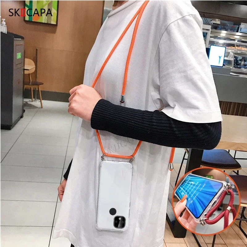 Crossbody Lanyard Strap Phone Case - Shockproof Transparent Cover