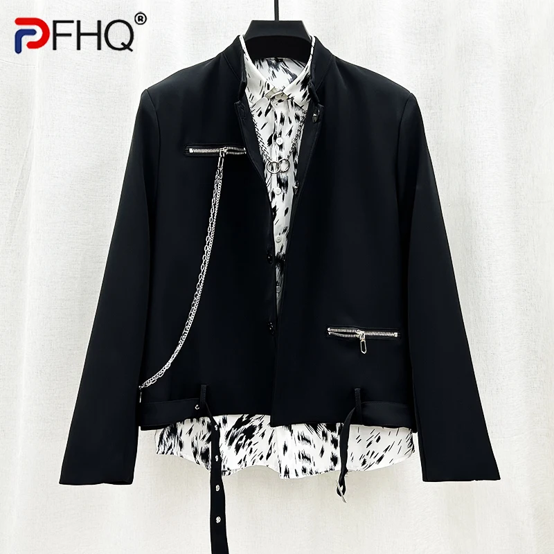 

PFHQ Niche Metal Chain Stand Collar Jackets Fashionable Men's Solid Color Comfortable Advanced Temperament Autumn Coat 21Z2095