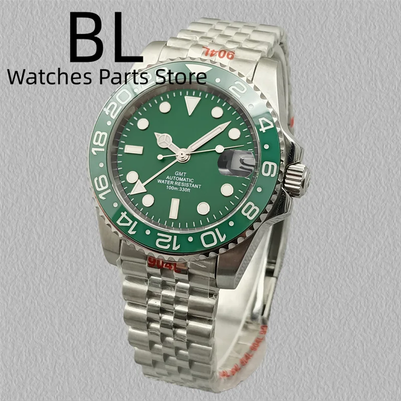BLIGER 40mm GMT Men Mechanical Wristwatch NH34 Watch Sapphire Glass C3 Luminous Ceramic Bezel Green Dial Waterproof Glide Clasp 2