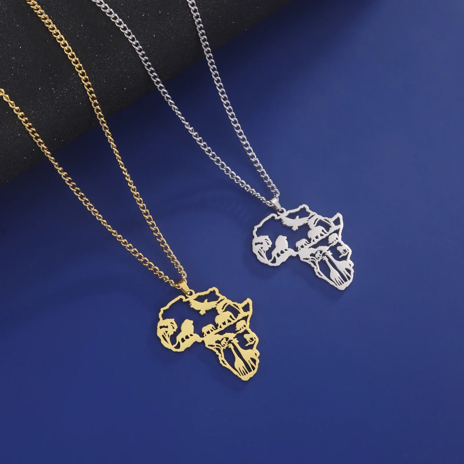 Skyrim 동물 지도 사자 기린 코끼리 펜던트, 스테인레스 스틸 목걸이, 남성 및 소년 패션 민족 보석 선물, 도매 
