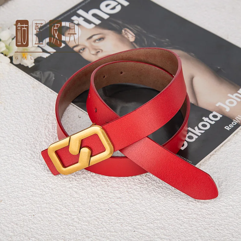 

Women's Leather Leather Luxury Vintage Classic 8-line Copper Buckle Belt European and American Fashion Coat Jeans Belt