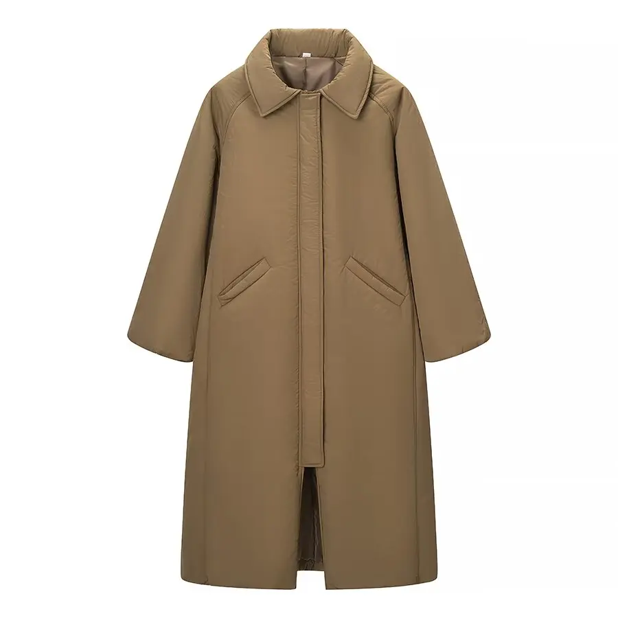 HH Frauen Lose drehen-unten Kragen Solide Taschen Mäntel Frau Mode Taste Zipper Lange Ärmel Lange baumwolle gefütterte Winter jacke – Detail 2