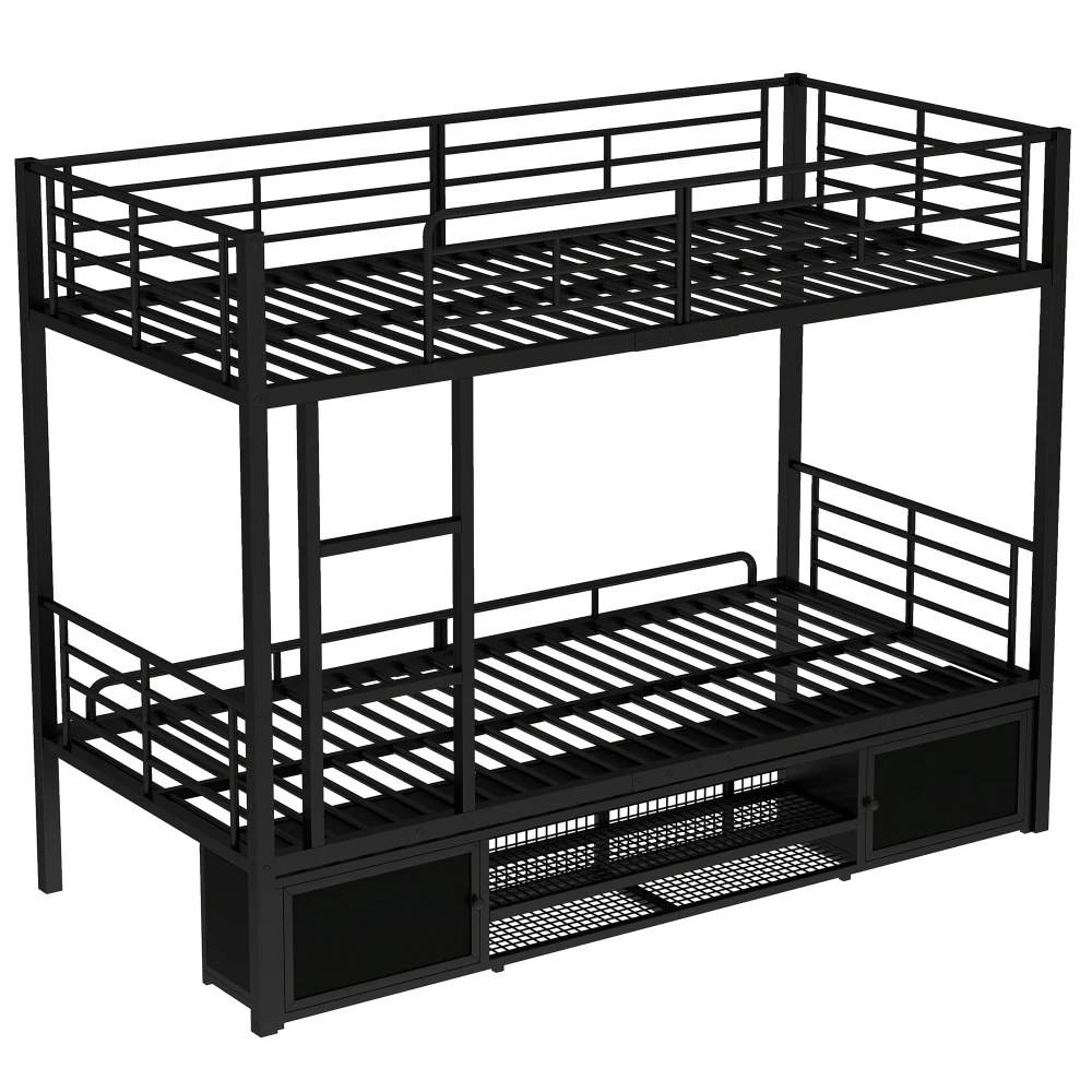 90 x 200 cm großes Bett mit Eisenrahmen, Schuhschrank, kleiner Aufbewahrungsschrank mit Doppeltür, Kinder-Etagenbett mit Seitenleiter und Fallschirmgitter – Detail 22