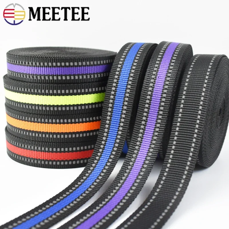 Meetee 나일론 웨빙 반사 백 스트랩, 좌석 벨트 밴드 의류, 애완 동물 칼라 장식 리본 테이프 용품, 5 미터, 15mm, 20mm, 25mm