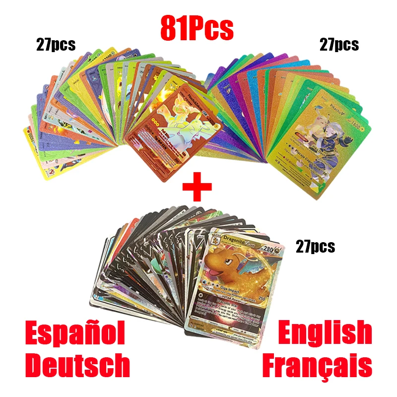 Pokemon Cards 81-36Pcs German Spanish French English Vmax GX Energy Card Pikachu Rare Collection Battle Trainer Boys Gifts Toys pokemon cards