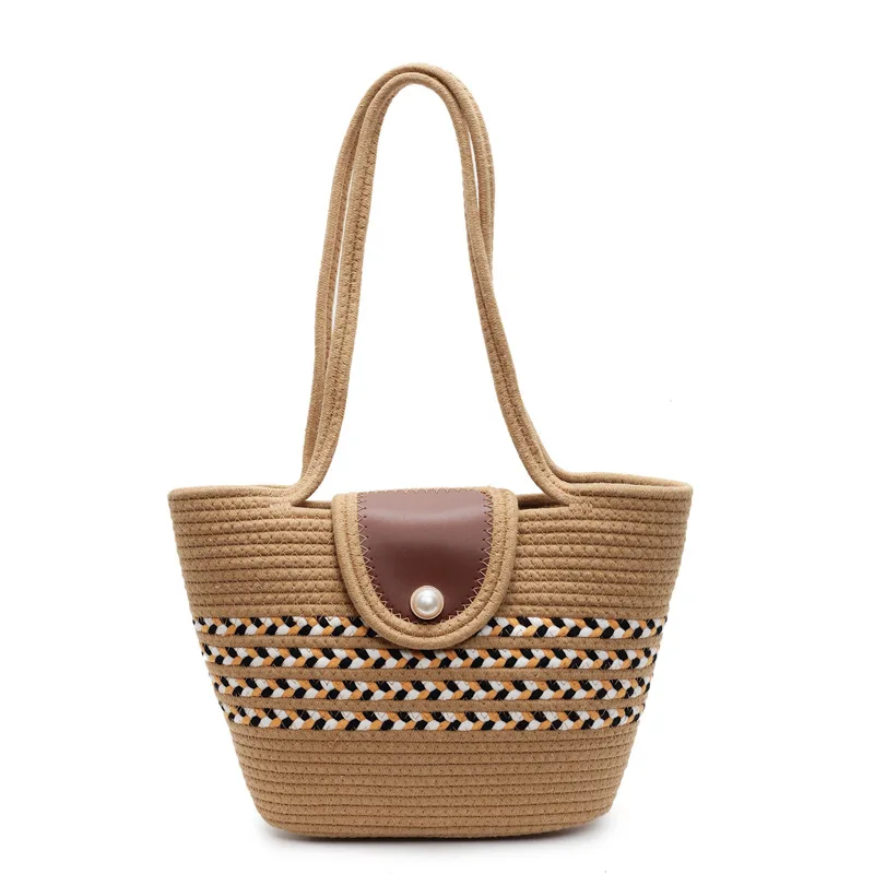 Latest Fashion Hand-Woven Shoulder Bag for Women, Beach Vacation Tote Bag with Cotton Thread Weaving Handbag