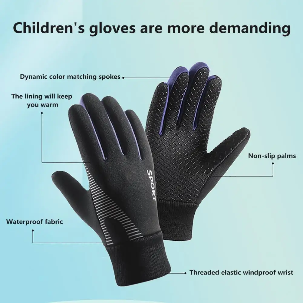 Winter Gloves Kids Winter Warm Water-resistant Touchscreen Sports Gloves with Thick Plush Lining for Cold Weather Cycling Gloves 3