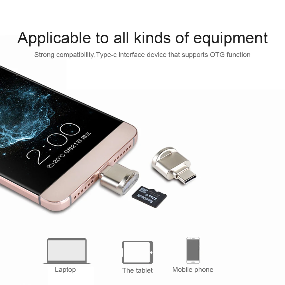 Type C Mini Memory Card Reader OTG Adapter USB Adapter Aluminum Cardreader For Micro SD/TF Microsd Laptop