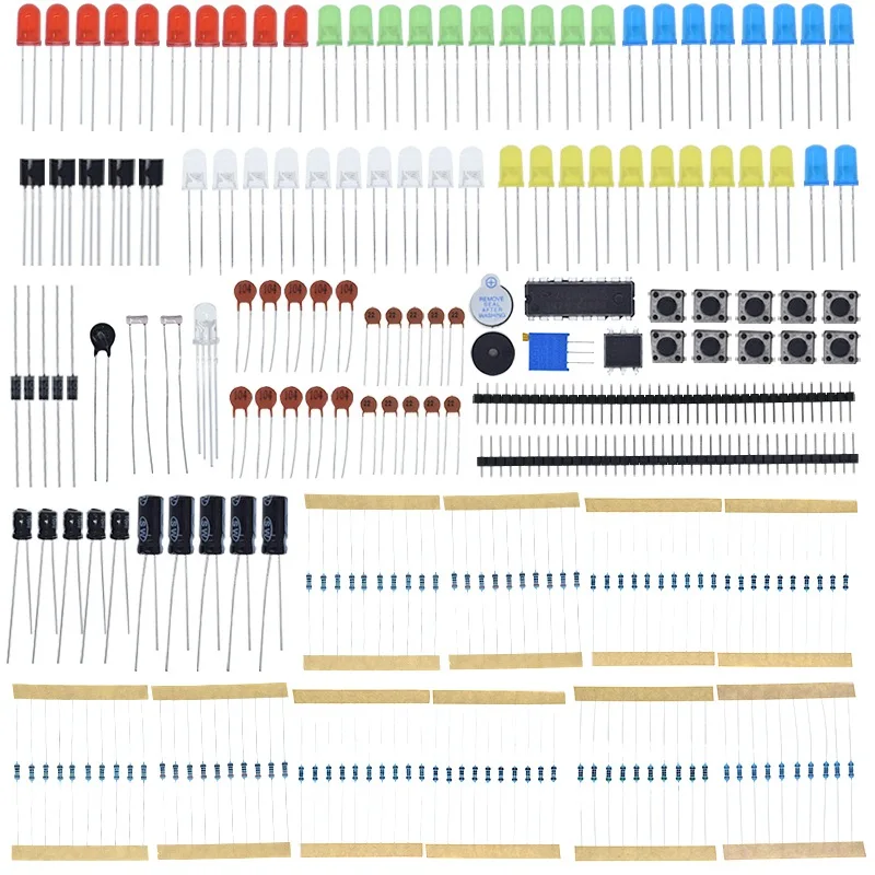 Electronics Starter Kit with LED, Buzzer, Capacitor, Resistor