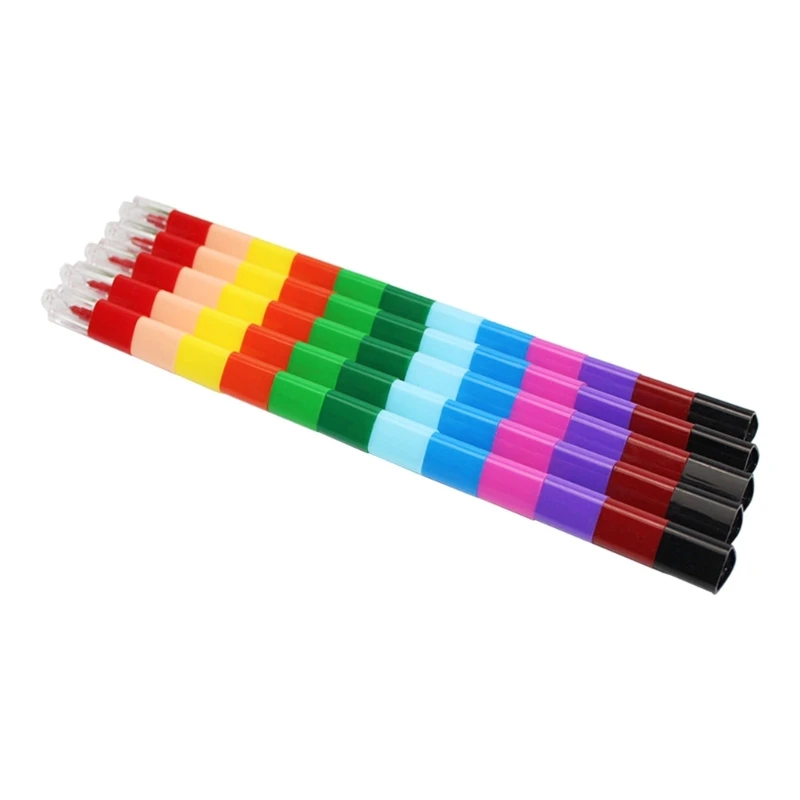 5Pcs Stackable Crayon Pencils Crayon Party Favor Kid 12 Color Building Blocks for School Boy Girls
