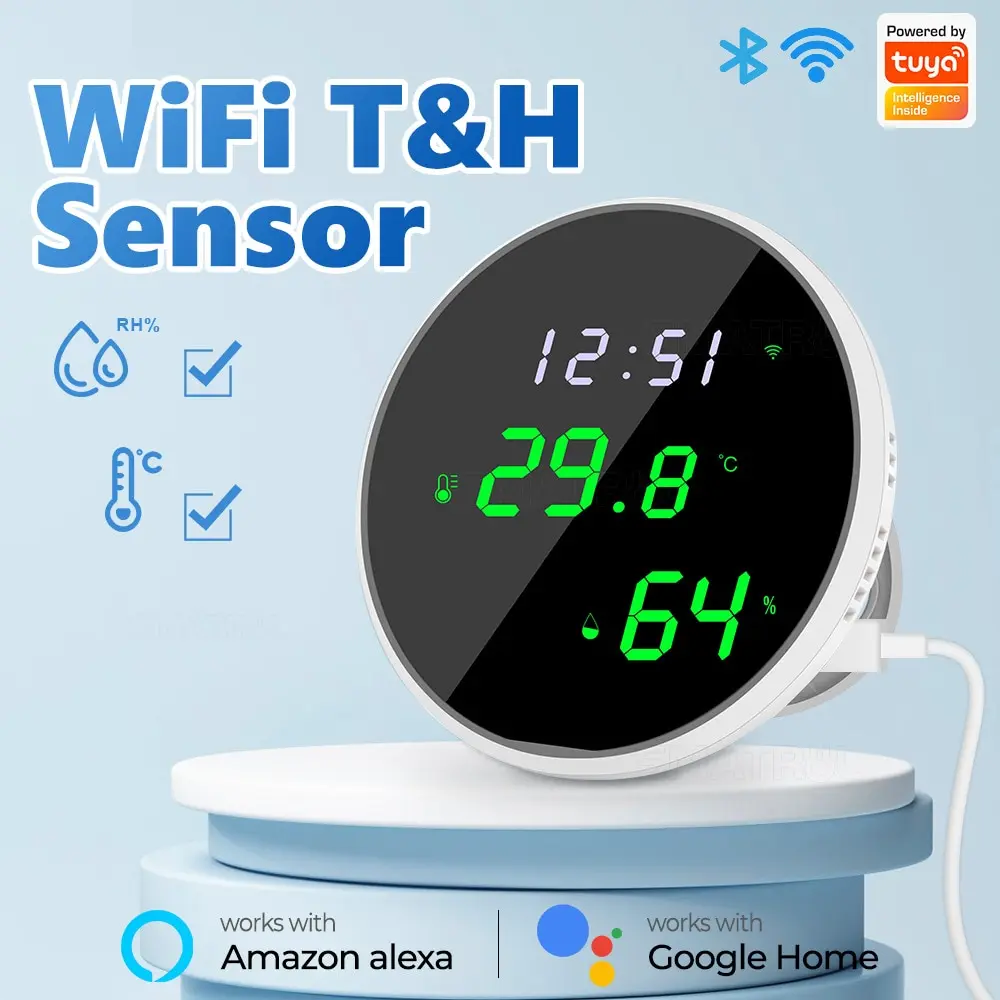 Tuya WiFi Temperature Humidity Sensor Temperature Humidity Meter Smart Indoor Hygrometer Thermometer With LED Display Backlight Support Google Home Alexa