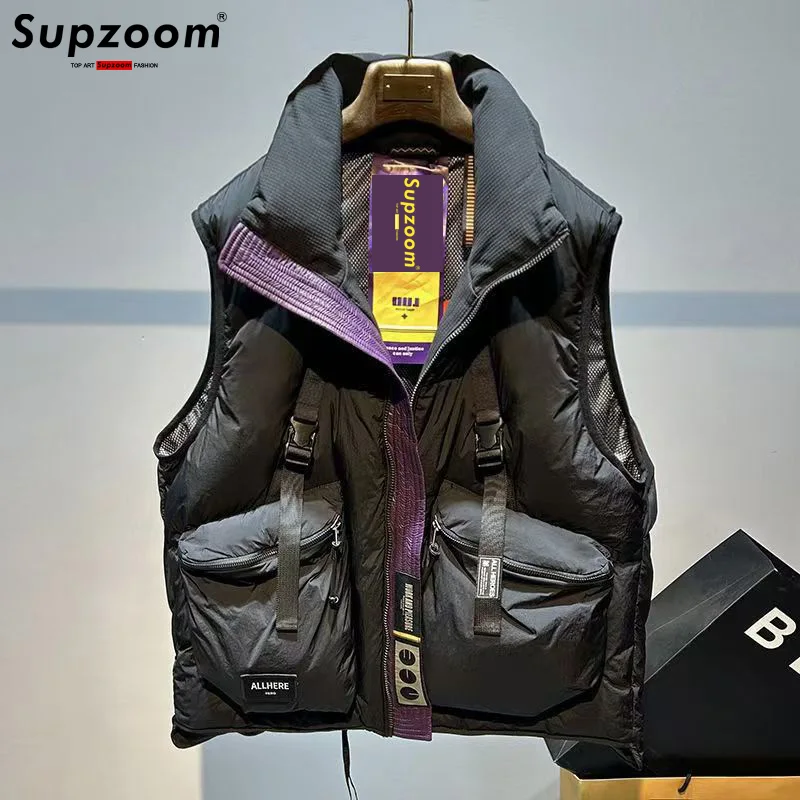 Supzoom Fashion Letters Leather Stand Collar Autumn And Winter for Men And Women Warm Thickened Down Vest