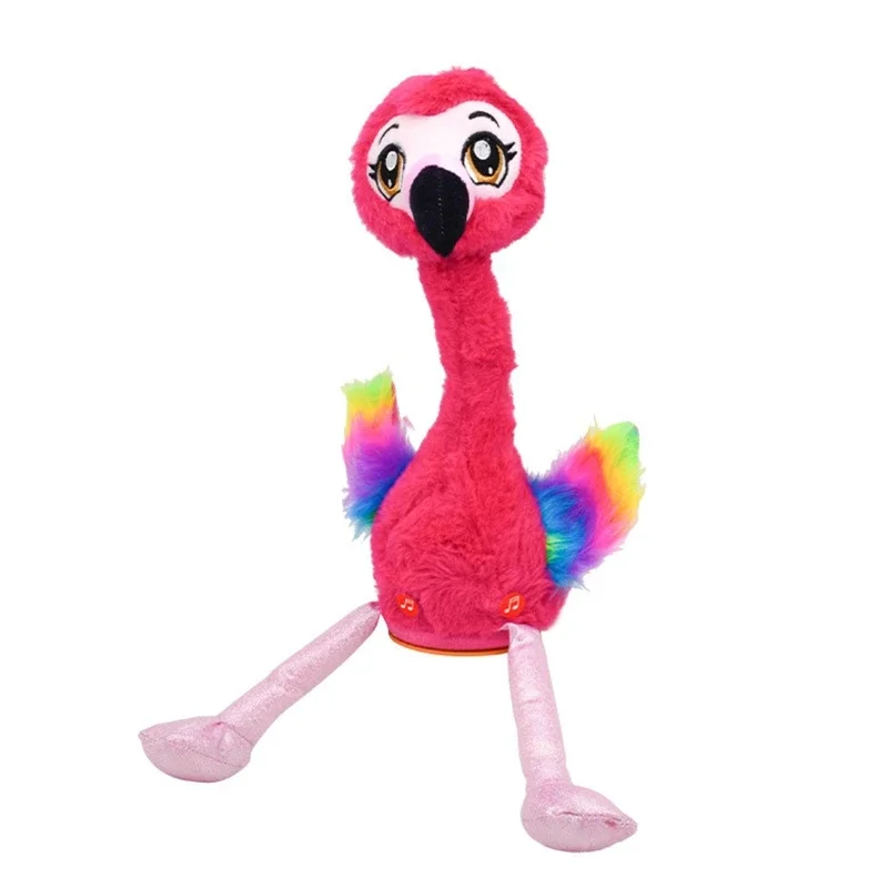 Flamingo Singing And Dancing Stuffed for Doll Repeat What You Said and Emit Colored Lights Toy USB Charging Battery E65D