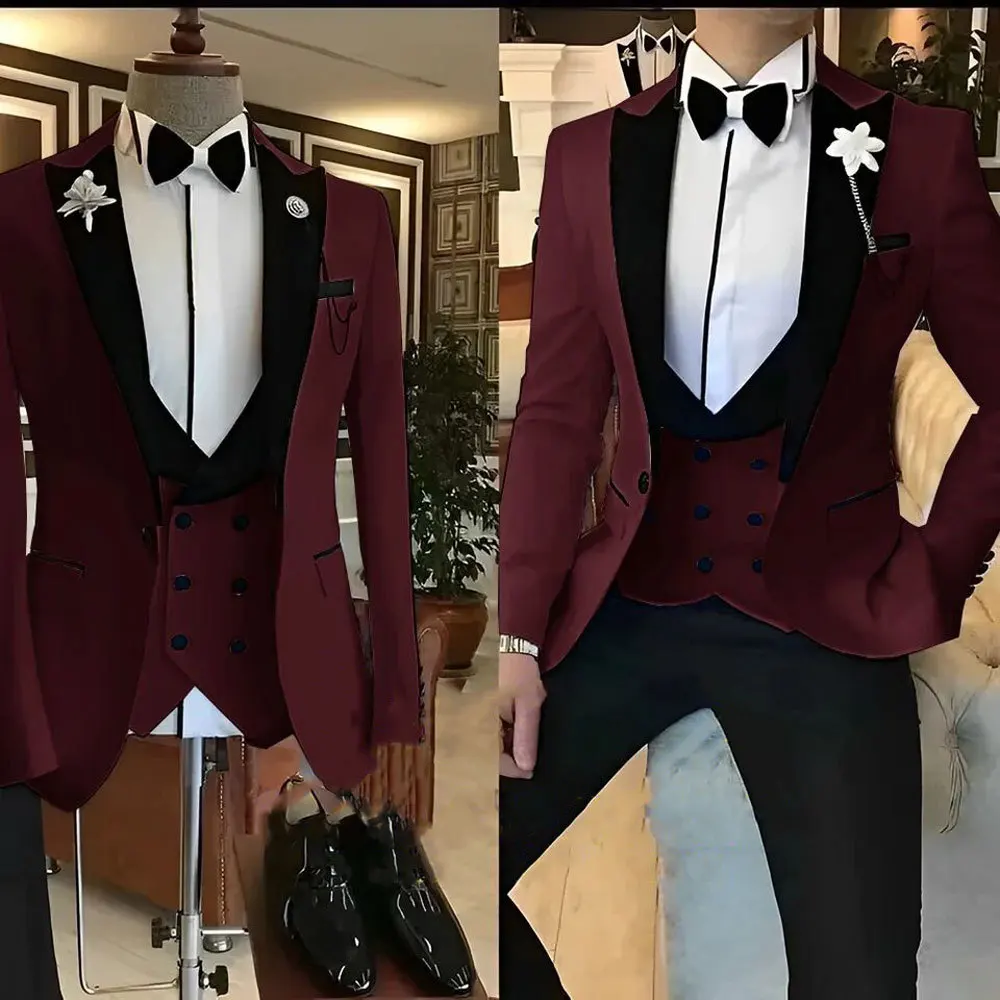 New Plus-size Men's Business Casual Suit Three-piece Bridegroom Best Man Wedding Banquet Suit 3 Piece