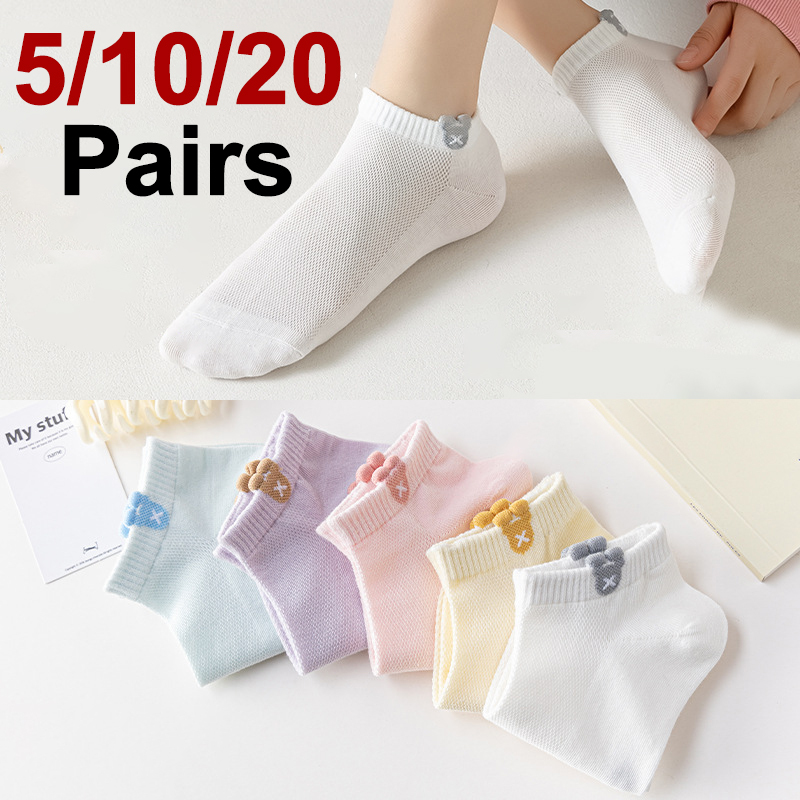 5/10/20 Pairs Women Summer Cartoon Knitted Socks Sweat Absorbing Breathable Fashionable Printed Soft Comfortable Casual Socks