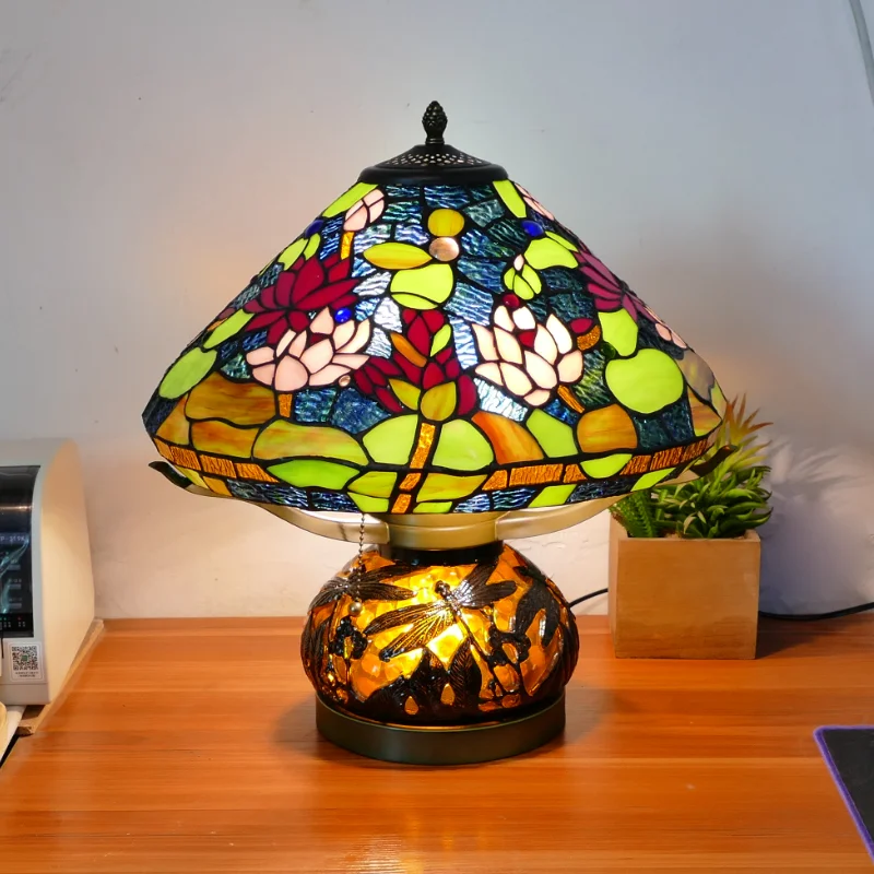 

Dragonfly Lamp Warm Bedroom Retro Bedside Lamp American-style Country Romantic Hotel Coffee Shop Glass Table Lamp