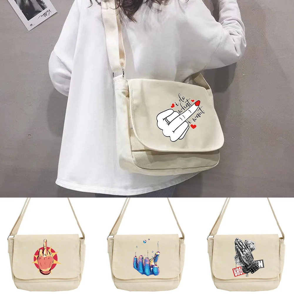 

2022 Canvas Shoulder Bags Student Style Casual Version Crossbody Bag Women Shopper Organizer Hand Print Satchels Postman Case